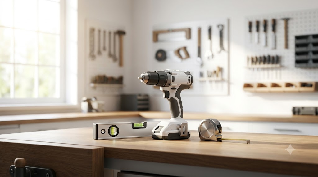 Well-organized residential home workshop featuring DIY home improvement tools